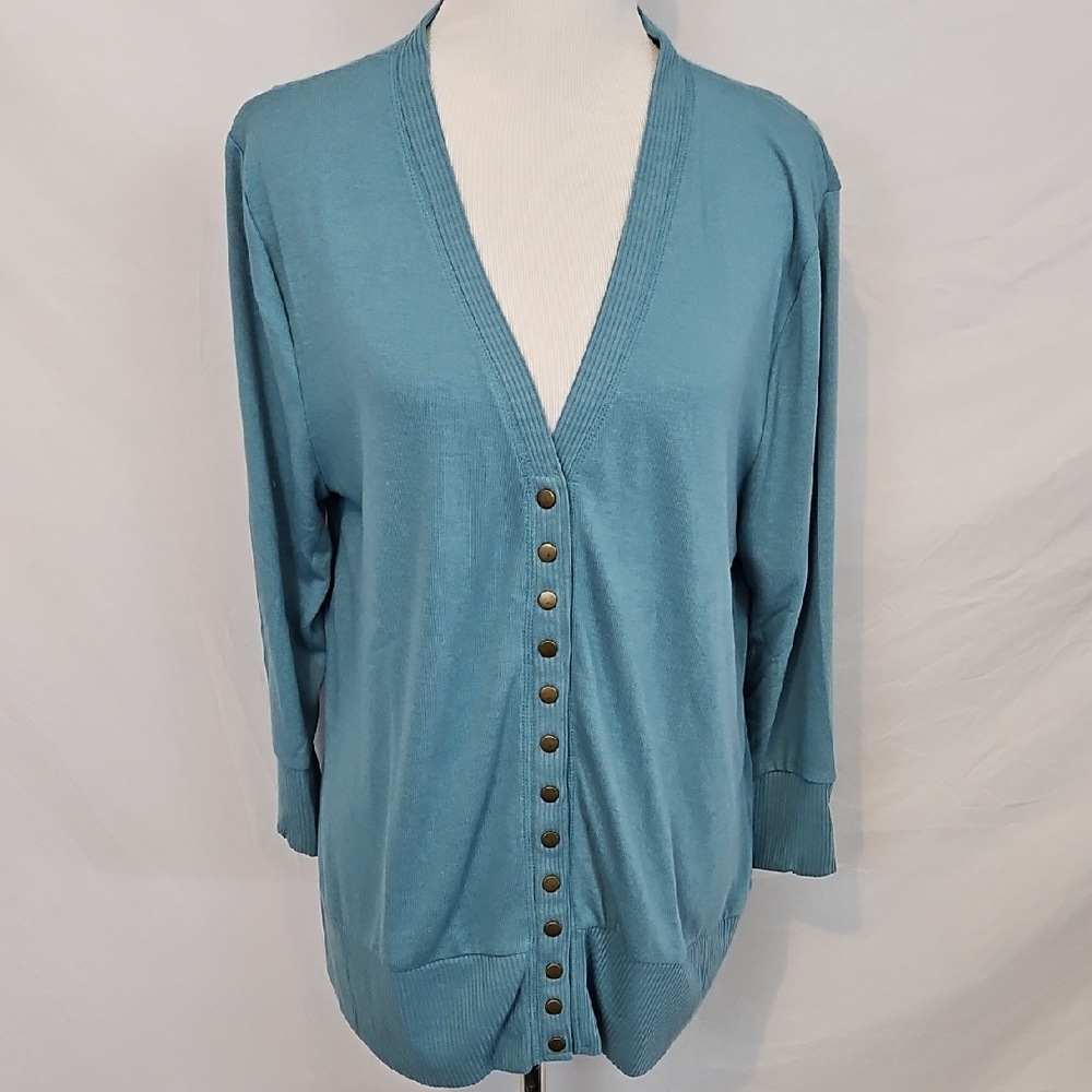 Zenana Plus Size Women's Blue Cardigan Sweater